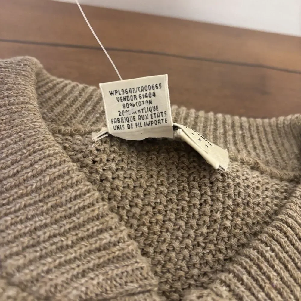VTG Eddie Bauer NWT Henley Sweater Mens 2XL Tan Textured Knit Long Sleeve Button